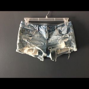 American Eagle Distressed Jean Shorts Lace